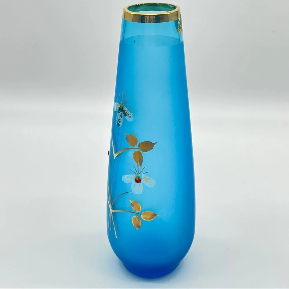 Vintage Norcrest Frosted Bud Vase Hand Painted Gold Edge MCM - Picture 9 of 9